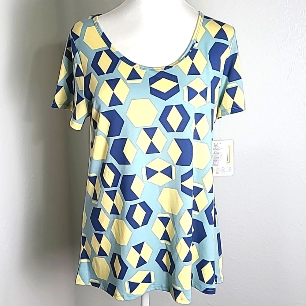 LuLaRoe Green, Yellow, & Blue T-Shirt with Geometric Designs,  Size Small,  NWT